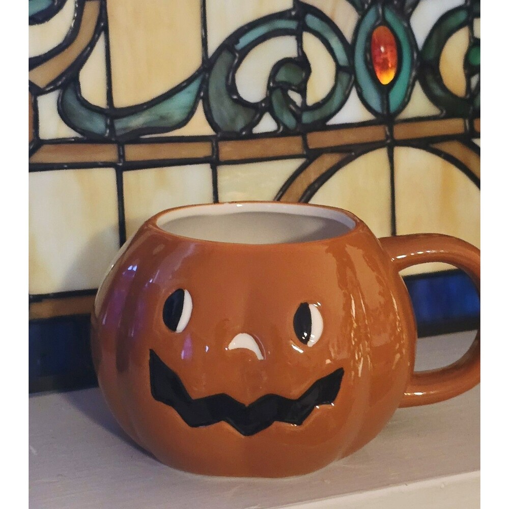 Hyde And Eek! Halloween Pumpkin Mug 3 1/2 X 3 Stoneware Jack O Lantern